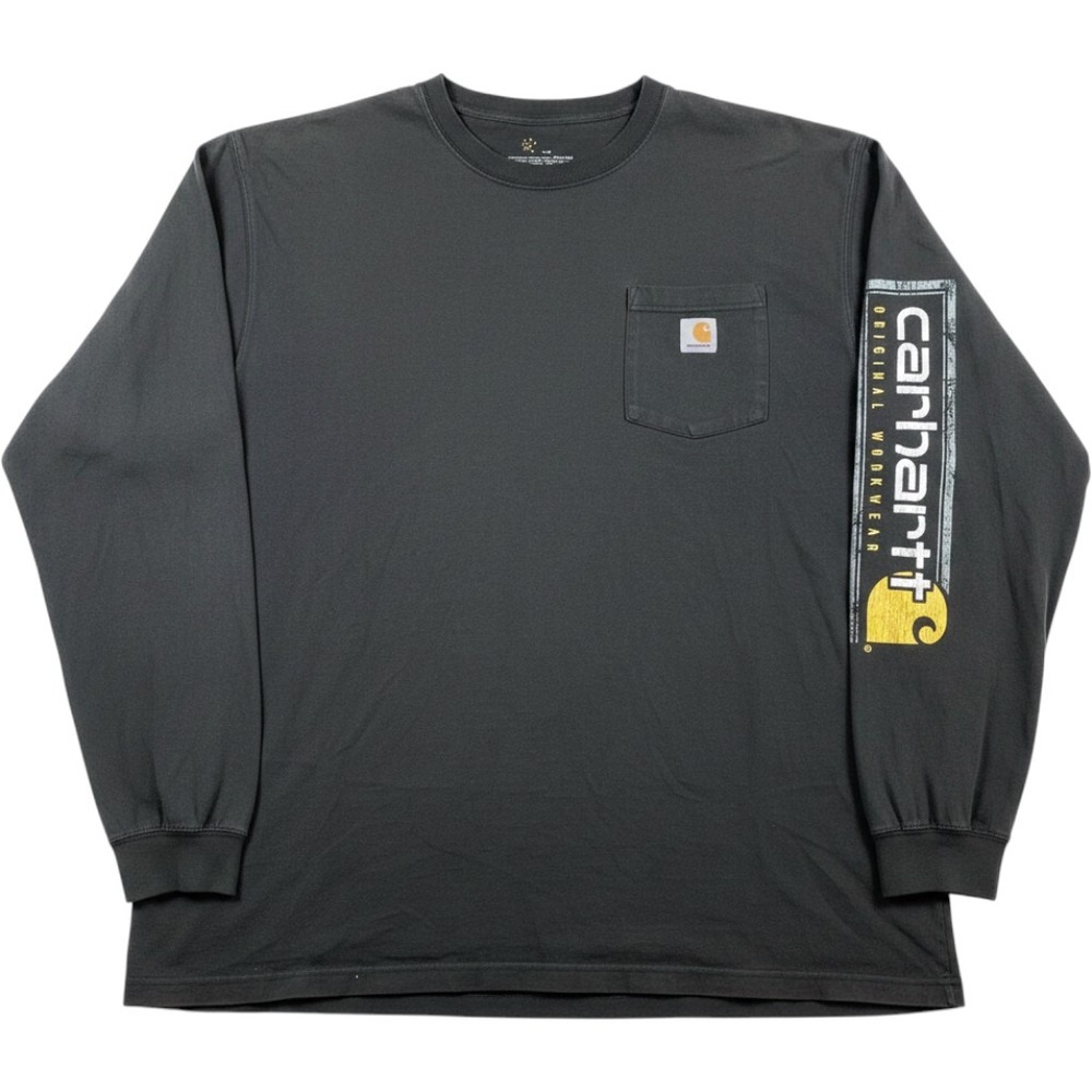 Carhartt Long Sleeve Pocket T-Shirt 2XL Gray Graphic Sleeve‎ K126 Workwear Tee